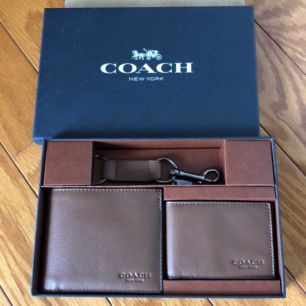 Coach Saddle Brown 3 Piece Calf Leather Gift Set
